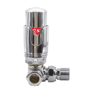 Right Radiators Chrome Corner Thermostatic Valve Radiator Valves with Lockshield Valve 15mm x 1/2"