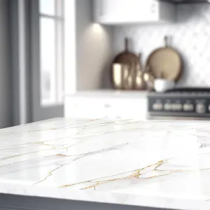 Glossy Marble Tile Stickers Thick Backsplash 24pcs 15cm(6") -Modern White