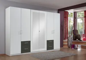 DURHAM 6 Door 4 Drawer wardrobe white and graphite drawers