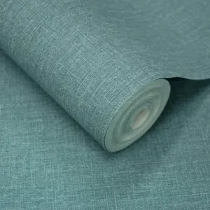 Grandeco Boutique Pure & Protect Cirrus Woven Linen Textured Antibacterial Wallpaper, Dark Teal