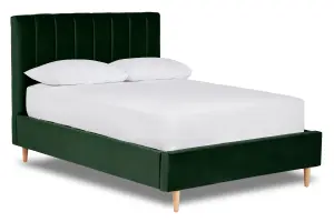 Solara Vertical Paneled Fabric Bed Base Only 6FT Super King- Verlour Emerald