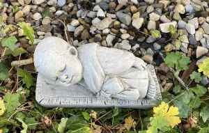 Charming Stone Cast Small Lying Monk in Robe