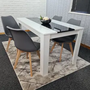 Dining Table With 4 Chairs, Dining Table Room Set 4, kitchen set of 4, White Black Table, 4 Grey Tulip Chairs, Kosy Koala