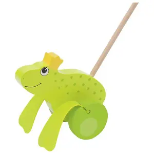 Goki Push Along Wooden Frog Prince King w/ Wheels Wooden