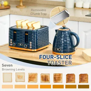 HOMCOM Kettle and Toaster Set 1.7L Rapid Boil Kettle & 4 Slice Toaster Blue