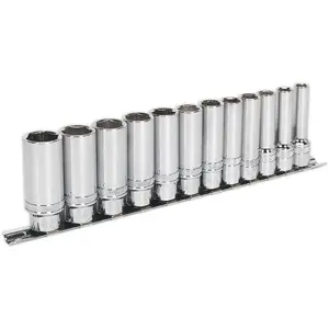 12-Piece Deep Socket Set with 3/8-Inch Drive - Metric Lock-On Design for Enhanced Grip