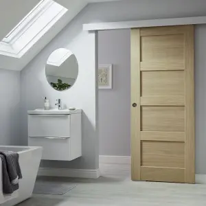 4 panel Shaker Oak veneer Internal Sliding Door, (H)2040mm (W)826mm