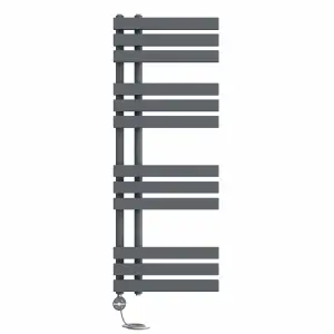 Right Radiators Prefilled Thermostatic Electric Heated Towel Rail D-shape Rads Ladder Warmer - 1200x450mm Sand Grey