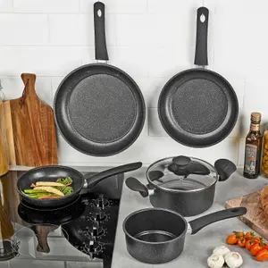 URBNCHEF 24cm Diameter 5 Pcs Casserole Pot Saucepan Frying Pans Forged Carbon Induction Cookware Set