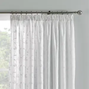 Sophia Ivory Jacquard Pair of Pencil Pleat Curtains