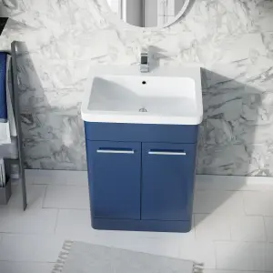 Nes Home 600mm Freestanding Vanity Unit Cabinet and Wash Basin Royal Blue