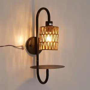 42cm H E27 Bulb Base Sand Black Wall Lamp Wall Light with Paper Rope Lampshade