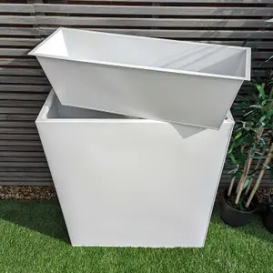 75cm Long Zinc Galvanised Matte White 90cm Tall Trough Planter