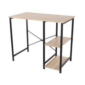 Study Desk with Side Storage, oak effect top with black metal legs