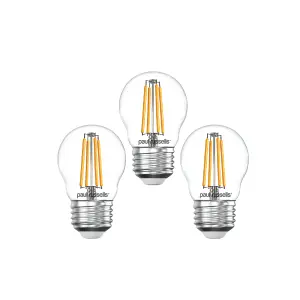 paul russells LED Filament Dimmable Golf Bulb, ES E27, 4.5W 470 Lumens, 40w Equivalent, 2700K Warm White, Pack of 3