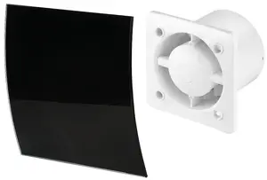 Awenta 100mm Pull Cord Extractor Fan Shiny Black Glass Front Panel ESCUDO Wall Ceiling Ventilation