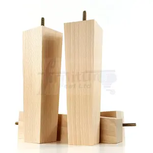 4 Wooden Furniture Legs M10 240mm High Raw Unfinished Replacement Square Tapered Sofa Feet Stools Chairs Cabinets Beds