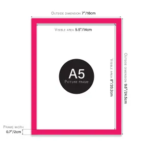 A5 Bright Pink Picture Frame Fits A5 (14.8 x 21cm - 5.8 x 8.3in) Poster, Photo, Artwork, or Print.