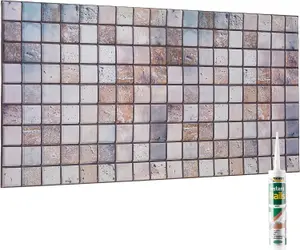 3D Wall Panels with Adhesive Included - Pack of 6 Sheets -Covering 29.76 sqft/2.76 sqm - Decorative Beige & Grey Mosaic Tiles