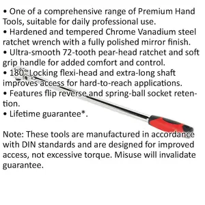 600mm Extra-Long Flexi-Head Ratchet Wrench with 72-Tooth Pear Head - 1/2" Drive