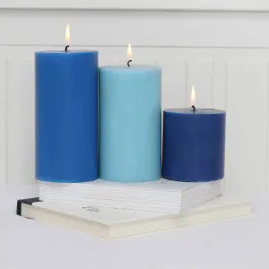 Pillar Candle Set of 3 Blue Candles by Laeto Ageless Aromatherapy - FREE DELIVERY INCLUDED