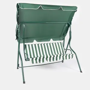 3 Seater Swing Bench Garden Furniture Set Outdoor Canopy Patio Sofa, Green