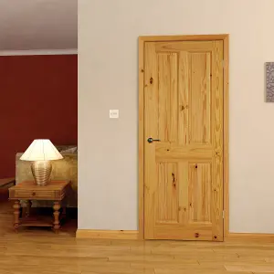 Fortia Knotty 4 panel Unglazed Victorian Natural Pine veneer Internal Timber Door, (H)2040mm (W)826mm (T)40mm