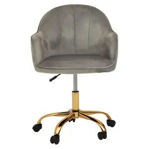 Interiors by Premier Brent Grey Velvet And Gold Home Office Chair