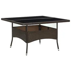 Berkfield Outdoor Dining Table Brown Poly Rattan and Glass