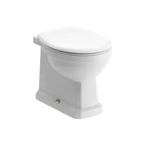 Somerton White Boxed rim Back to wall Toilet pan with Brass effect fittings & Soft close seat