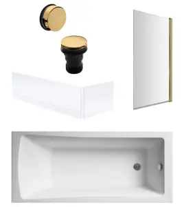 Square Single Ended Bath, Brushed Brass Screen, Waste, Panels -1700x700mm