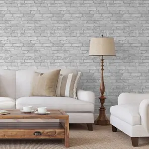 White and Silver Rustic Brick Effect Wallpaper Windsor Wallcoverings FD41488