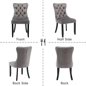 Set of 4 Lux Grey Velvet Kitchen Dining Chairs with Pull Knocker Wing Back Bedroom Office Chairs