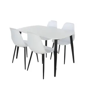 Core Products Aspen White 120cm Rectangular Dining Table with 4 White Plastic Curve Design Chairs