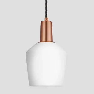 Industville Sleek Opal Glass Schoolhouse Pendant Light, 5.5 Inch, White, Copper Holder