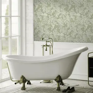 Holden Decor Botanical Scroll Sage Wallpaper Floral Leaves Classic Feature Wall