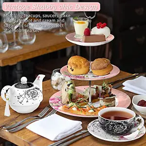 London Boutique Tea for One Teapot Teacup Saucer Set Afternoon Tea Set for 1 New Bone China (Black)