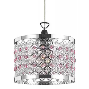 Modern Sparkly Ceiling Pendant Light Shade with Clear and Pink Beads