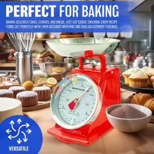 New Red 3kg Tradition Kitchen Weighing Scales Metal Baking Cooking Mechanical Food