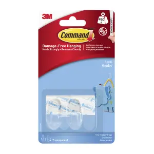 3M Command Small Clear Hook (Holds)450g, Pack of 2