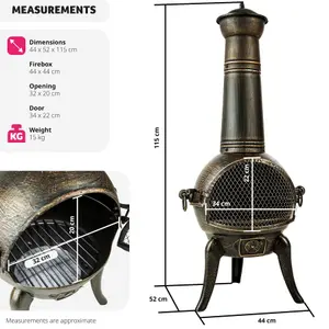 Fire Pit - cast iron chiminea, removable grid shelf, air supply regulator - grey