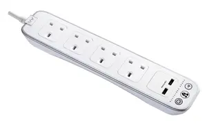 Masterplug Surge White 4 socket Extension lead with USB, 1m