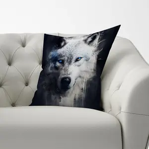 White Wolf Face Splashart Dark Backgrouns Cushions 60cm x 60cm