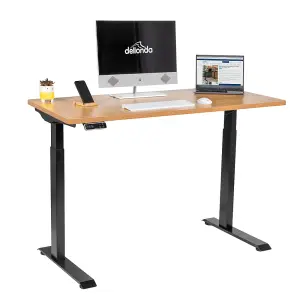 Versatile 1200 x 600mm Electric Standing Desk in Black and Oak - Height Adjustable for Comfort and Productivity