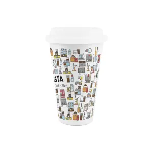 Barista Ceramic Travel Mug - Novelty Coffee Mug Gifts- Double-Walled Insulated Hot/Cold Drinks Cup Present