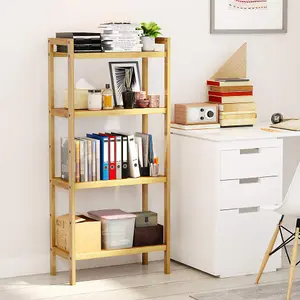 4-Tier Bamboo Adjustable Book Shelf Bookcase Bathroom Shelves Freestanding