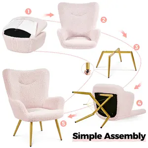 Yaheetech Pink Fabric Accent Armchair and Ottoman Set