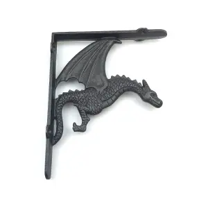 Oakcrafts - Pair of Antique Cast Iron Winged Dragon Shelf Brackets - 180mm x 210mm