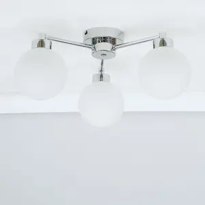 ValueLights Jonah 3 Way Brushed Chrome Ceiling Light Fitting with Globe Shades for Living Room Hallway - LED Bulbs Included