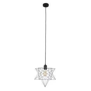 ValueLights Black Ceiling Pendant Light Fitting With Grey Geometric Star Shade - Complete With 4w LED Filament Bulb In Warm White